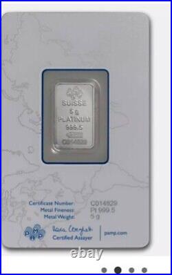 5 gram Platinum Bar PAMP Suisse Lady Fortuna (In Assay)