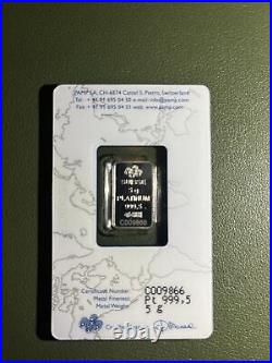 5 gram Platinum Bar PAMP Suisse Lady Fortuna in assay Mint Card