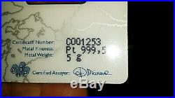 5 gram Platinum Statue of Liberty Bar in sealed assay card