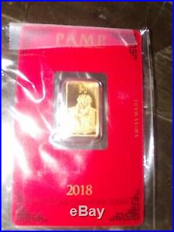5 gram pamp suisse gold bar VERY LIMITED 2018 999.9 Year of the Dog C#3417
