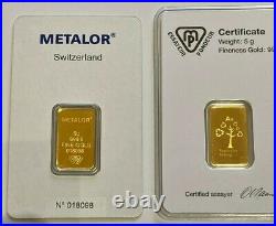 5 gram x 24 ct gold sealed bar Metalor #341