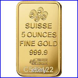 5 oz PAMP Suisse Fortuna Veriscan Gold Bar (New with Assay)