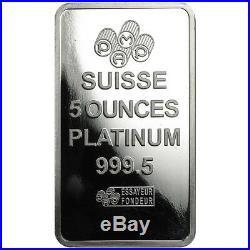 5 oz PAMP Suisse Lady Fortuna Platinum Bar. 999+ Fine (In Assay)
