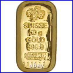 50 Gram PAMP Suisse Gold Bar (New, Cast with Assay)