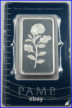 50 Gram Pamp Suisse Rose Silver Bar. 999 Fine Silver Assay Sealed #29546A
