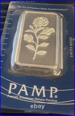 50 Gram Pamp Suisse Rose Silver Bar. 999 Fine Silver Bullion Mint Serial #