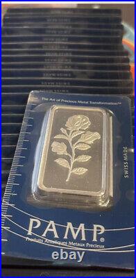 50 Gram Pamp Suisse Rose Silver Bar. 999 Fine Silver Bullion Mint Serial #