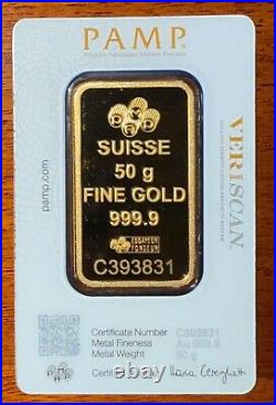 50 gram Gold Bar PAMP Suisse Lady Fortuna Veriscan (In Assay)