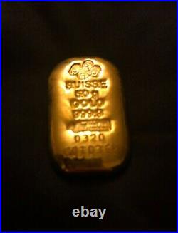 50 gram Gold Bar PAMP Suisse Poured 999.9 Fine with Assay