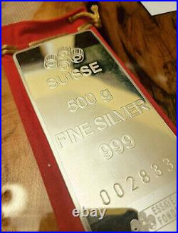 500 gram 1/2 Kg PAMP Suisse Lady Fortuna Silver Bar. 999 Fine and certificat