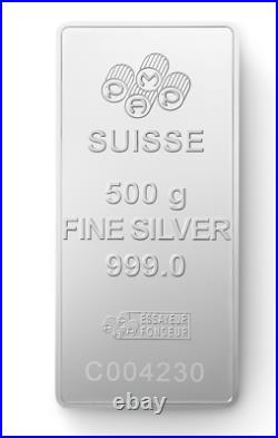 500 gram Pamp Suisse Lady Fortuna. 999 Fine Silver Bar In Capsule