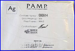 500g Fine Silver Pamp Suisse Lady Fortuna Highly Collectable Low Number 914 Bar