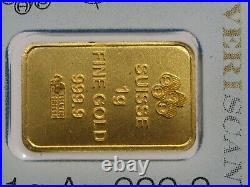5x 1 gram Multi-gram PAMP SUISSE Gold Bars. 999.9 FINE GOLD. Fortuna. Sealed