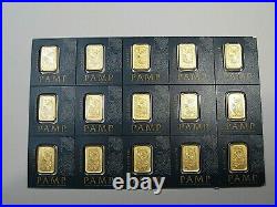 5x 1 gram Multi-gram PAMP SUISSE Gold Bars. 999.9 FINE GOLD. Fortuna. Sealed