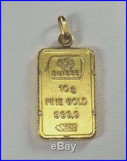 999.9 24k Fine Gold Pamp Suisse 10g Bar in 21k Case Pendant