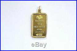 999.9 Fine Gold Pamp Suisse 10 Gram Bar in 14k Yellow Gold Pendant