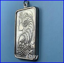999 Silver One Troy Ounce PAMP Suisse Bar Pendant With Lady Fortuna On Reverse