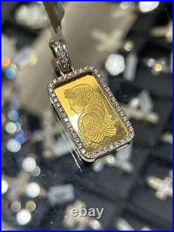 999 Yellow Gold 1/2 Pamp Suisse Bar With 2.5ct SI Natural Diamonds Pendant
