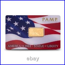 America The Free Statue of Liberty 5 Grams Gold Bar in Assay PAMP Suisse