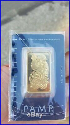 Authentic 1 oz PAMP Gold Suisse Lady Fortuna Bar. 9999 Fine Sealed In Assay