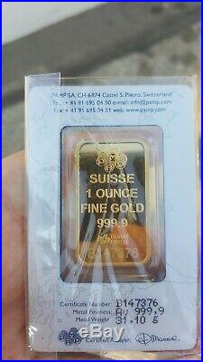 Authentic 1 oz PAMP Gold Suisse Lady Fortuna Bar. 9999 Fine Sealed In Assay
