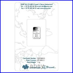 Box of 25 1 gram PAMP Suisse Lady Fortuna Platinum Bar. 9995 Fine (In Assay)