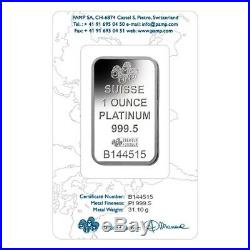 Box of 25 1 oz PAMP Suisse Lady Fortuna Platinum Bar. 9995 Fine (In Assay)
