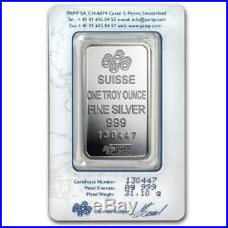 Box of 25 1 oz PAMP Suisse Silver Bar Fortuna (In Assay). 999 Fine
