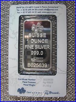 Box of 25 1 oz Pamp Suisse Lady Fortuna. 999 Fine Silver Bar in Assay Card