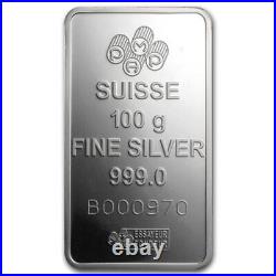 (Box of 25) 100 Gram Pamp Suisse Lady Fortuna Silver Bar In Assay