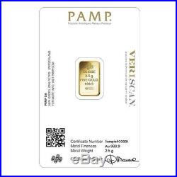 Box of 25 2.5 gram Gold Bar PAMP Suisse Lady Fortuna Veriscan. 9999 Fine In