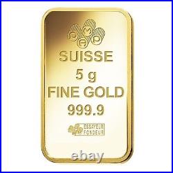 Box of 25 5 gram Gold Bar PAMP Suisse Lady Fortuna Veriscan (In Assay)