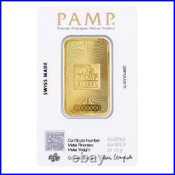 Box of 25 New Design 1 oz PAMP Suisse Gold Bar. 9999 (CertiPAMP Assay)
