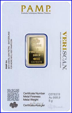 Box of 25 PAMP Fortuna 5 g Gold Bars In Assay