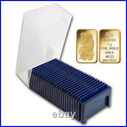 Box of 25 PAMP Suisse Fortuna 1 gram. 999 Fine Gold Bar SEALED IN VERISCAN