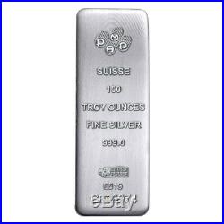 Box of 5 100 oz PAMP Suisse Silver Cast Bar. 999 Fine (withAssay)