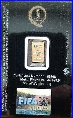 FIFA World Cup Qatar 2022 PAMP SUISSE 1 gram Bullion Gold Bar Serial # 6868