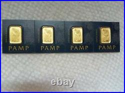 Four/ one gram PAMP SUISSE gold bar. 999.9 pure gold in assay card