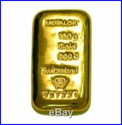 GOLD BAR 100 Grams Gold Bar Minted 24 KARAT PURITY 9999.999 PURITY