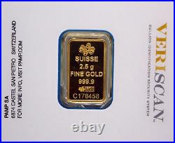 GOLD BULLION 2.5g PAMP Suisse Lady Fortuna 2.5 Gram Gold Bar in Assay #458