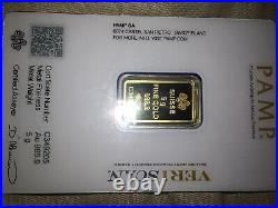 Gold 5 Gram Pamp Suisse Lady Fortuna Bar Pendant 24k And 14k Gold