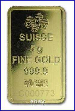 Gold 5 gram 5g. 9999 Fine Gold Bar PAMP Suisse Love Always in Assay SEALED
