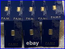 Gold Bar 1 gr PAMP Suisse Fortuna sealed in essay card with Serial Number