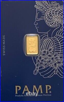 Gold Bar 1 gr PAMP Suisse Fortuna sealed in essay card with Serial Number