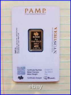 Gold Bar 5 gram Pamp Suisse in assay