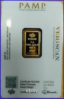 Gold Bullion PAMP 5gm Bar 999