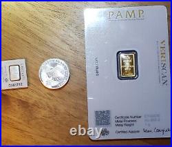 Gold Pamp Suisse Lady Fortuna 1 Gram Gold & Platinum + 1/4Oz Silver Armenia Coin