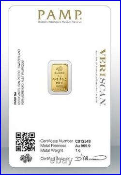 Gold bullion Pamp 1g minted bar Sealed + Certificate