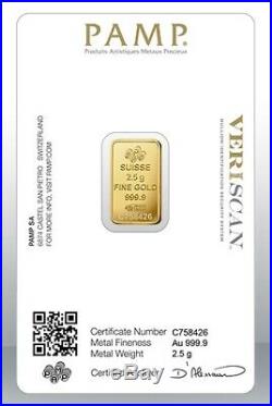 Gold bullion Pamp 2.5g minted bar Sealed + Certificate