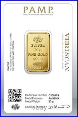 Gold bullion Pamp 20g minted bar Sealed + Certificate